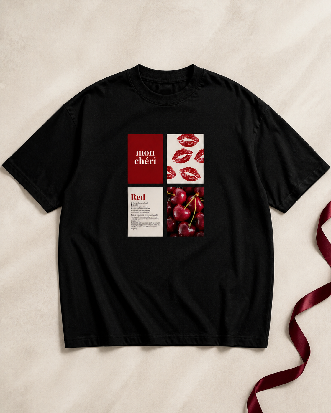 Mon Chéri oversized tee premium flat lay