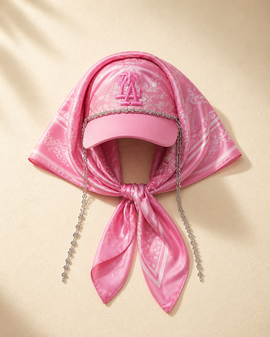 Pink Pop Scarf Cap flat lay product detail