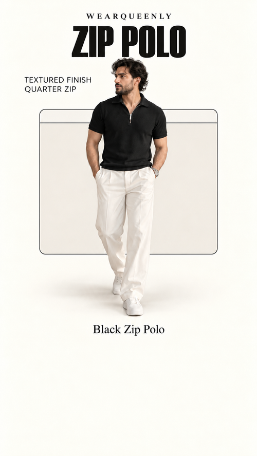 Black Zip Polo — clean editorial product view