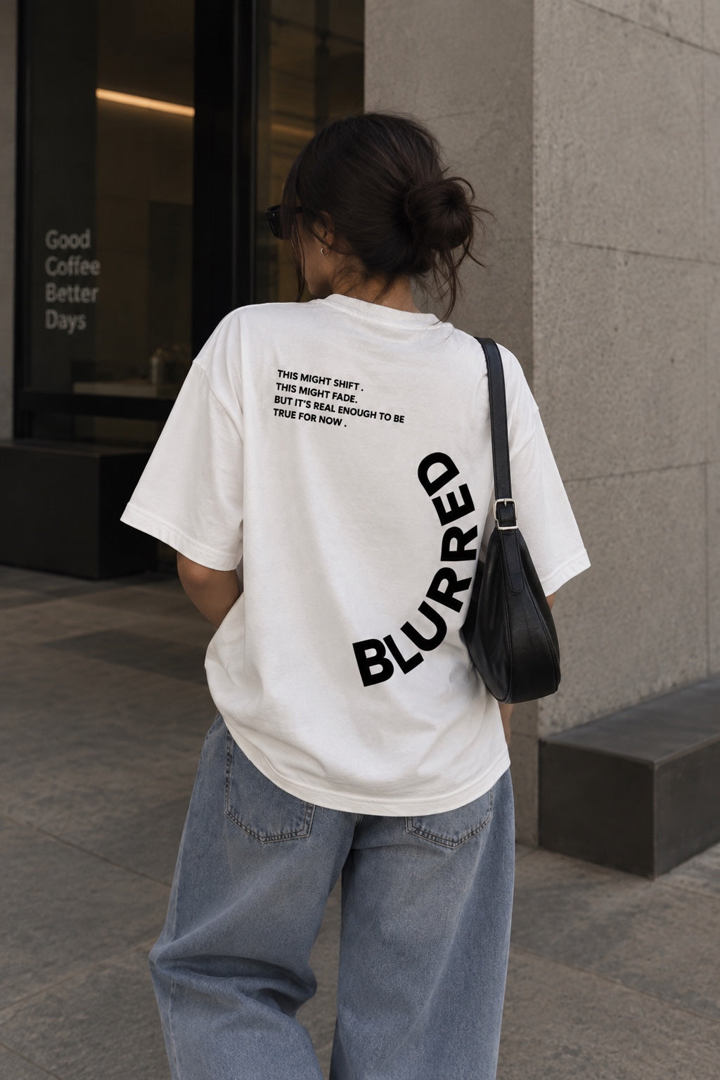Model wearing Queenly Blurred Oversized Graphic Tee