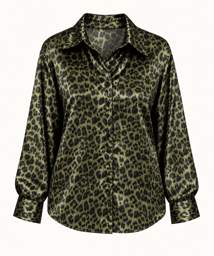 Queenly Green Leopard Satin Shirt