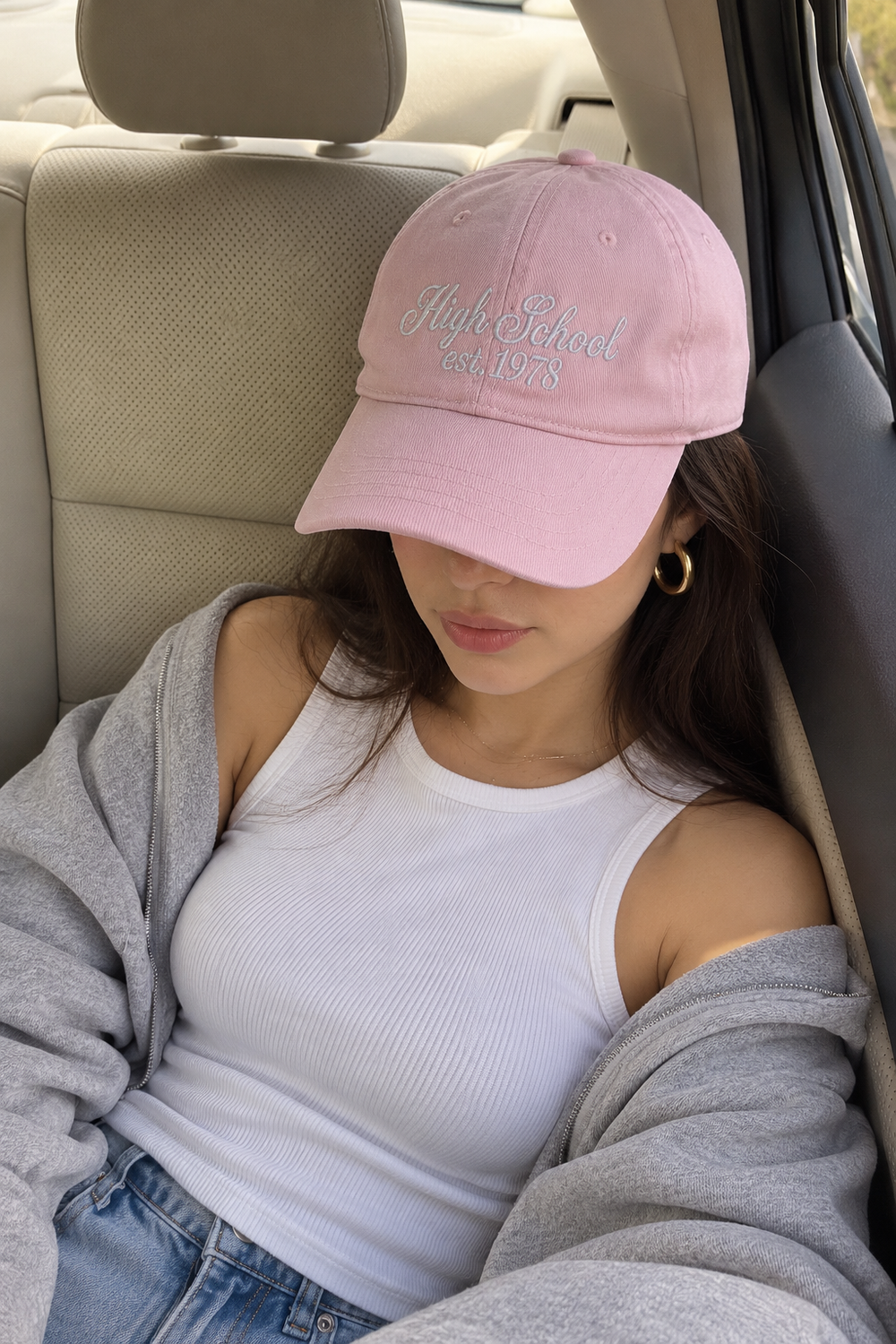 High School 1978 Cap — Pink — styled on model